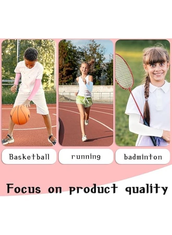 ChicAbode 3 Pairs Kids Arm Sleeves, UV Sun Protection Cooling Arm Covers, Elastic Compression Ice Silk Sleeves for Boys & Girls Outdoor Sports (Ages 7-12, White Pink Blue) - Image 3